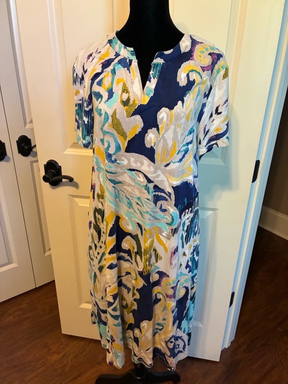 Chico's Pastel Watercolor Dress Blue Green Multi